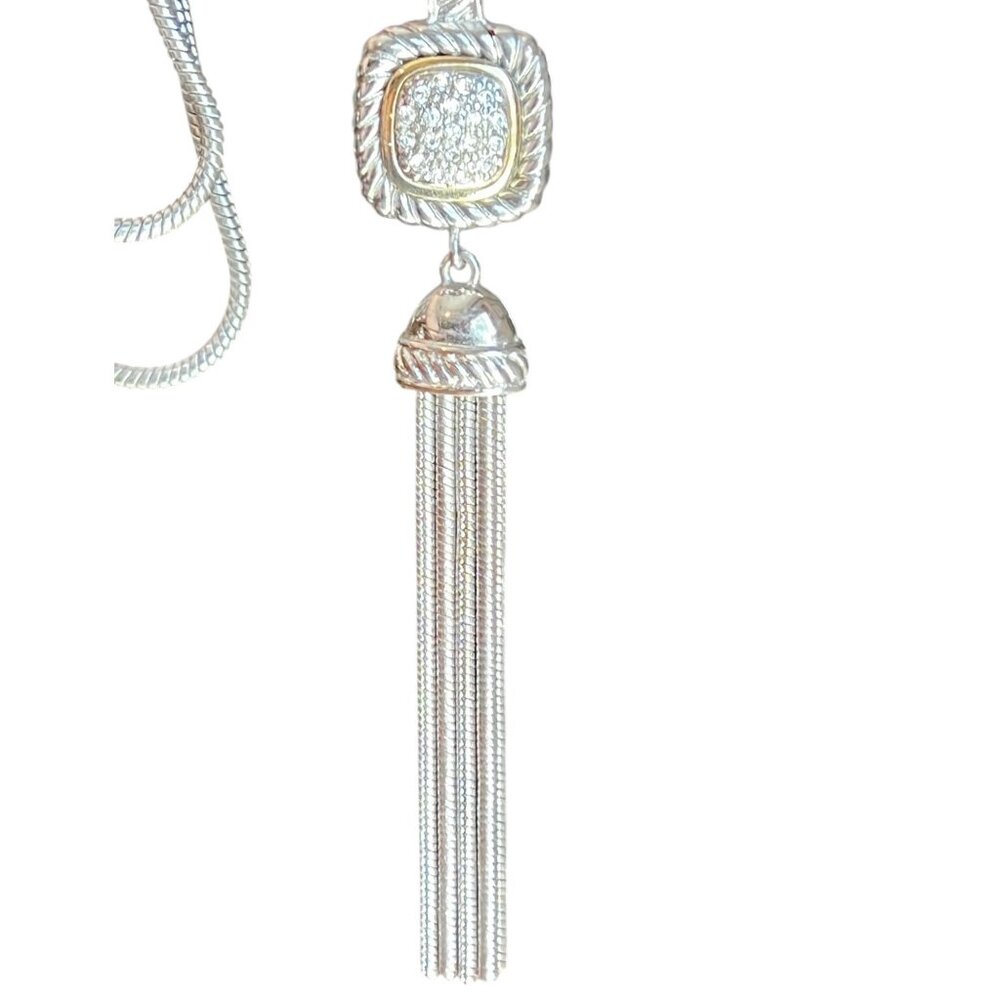Alfani Silver-Tone Tassel Pendant Necklace With Rhinestones - Picture 6 of 10